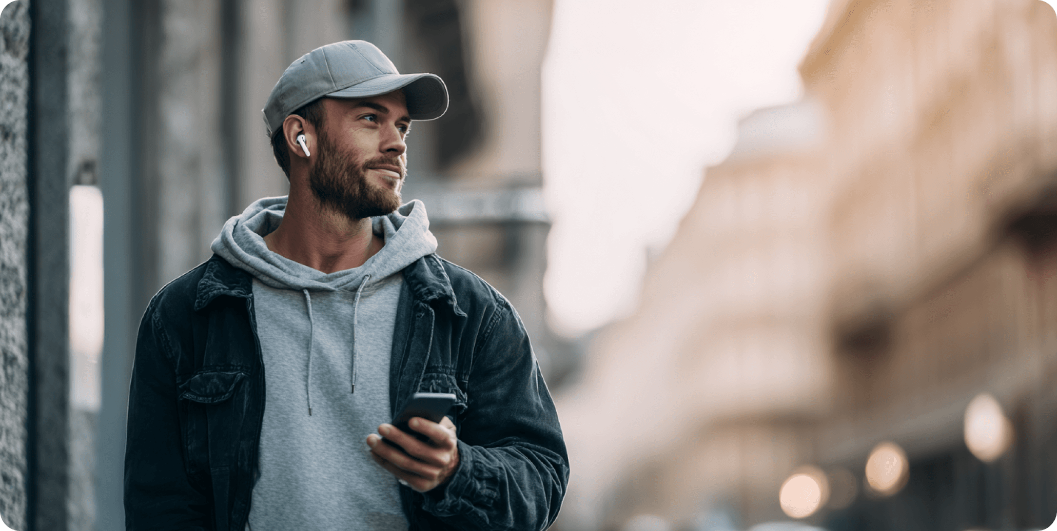 Person walking outside with headphones