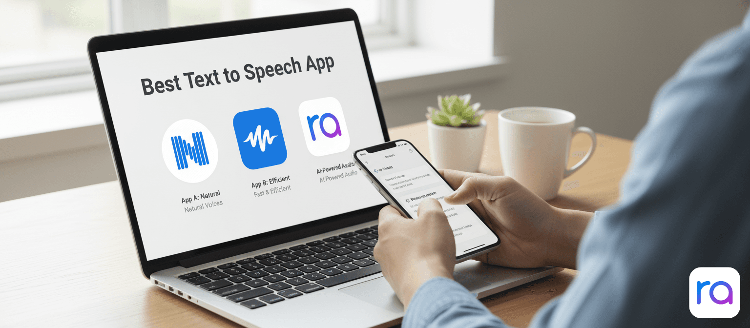 Smartphone and headphones representing a text-to-speech app