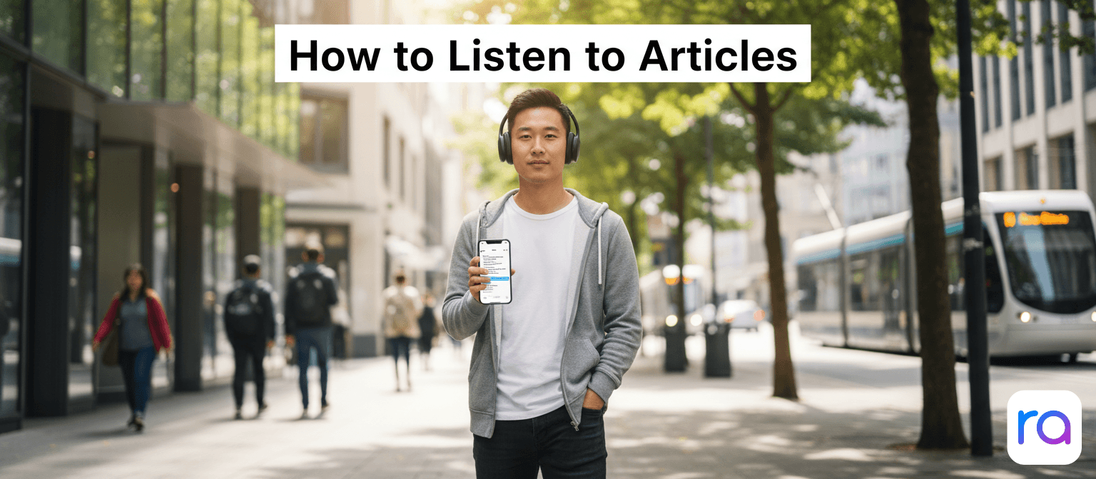 Person listening to an article with headphones