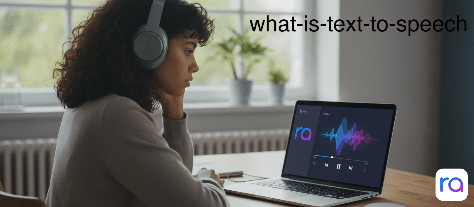 Headphones and text on screen illustrating text to speech